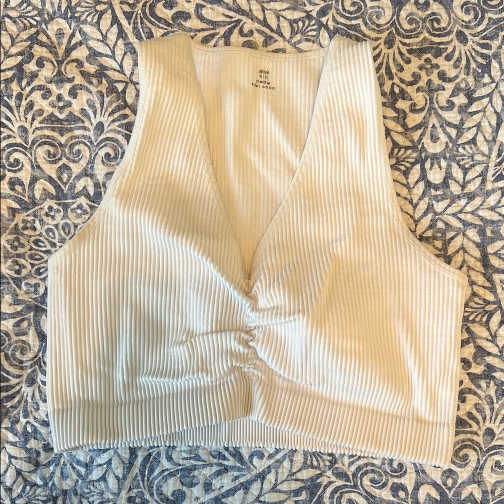 aerie Ribbed V-Neck Cropped Tank Top - Cream